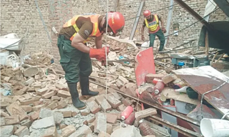 Rescue response after a school wall collapse in Umerkot that killed three girls in Gamoori Kori area.