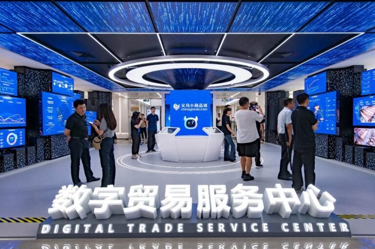 Foreign entrepreneurs conduct business at the Yiwu International Trade Market in Zhejiang Province.