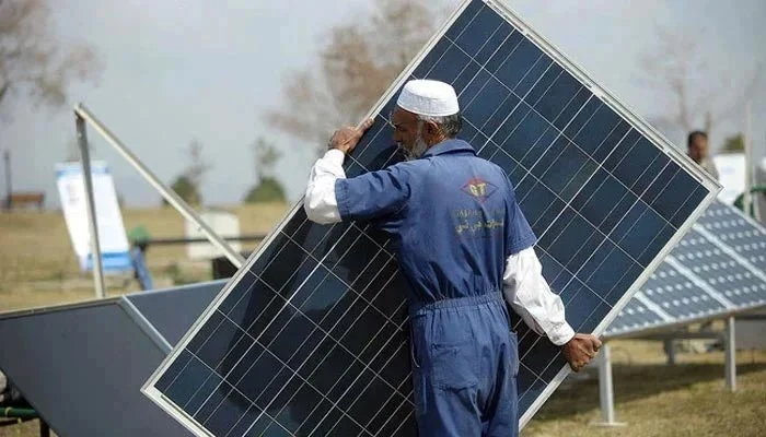 : Solar panels displayed in Pakistan as the country becomes the world's third-largest solar panel importer.
