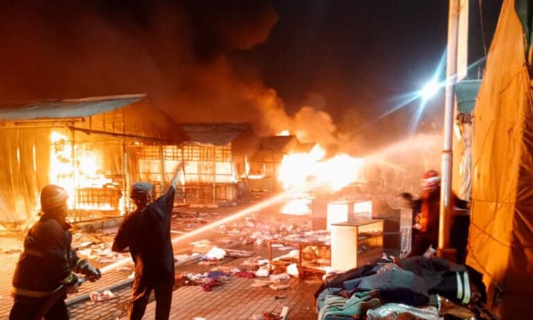 Damaged stalls at H-9 Market after the fire as officials investigate the cause and review fire safety measures.