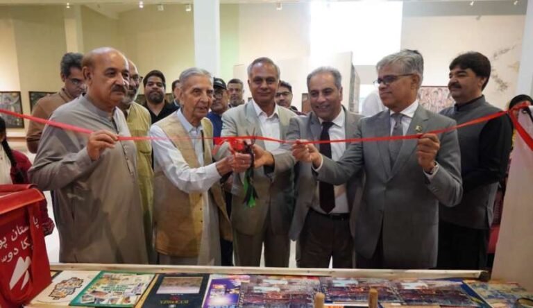 Pakistan Post Unveils World's Longest Commemorative Stamp Honouring Sadequain Pakistan Post officials unveil the world's longest commemorative postage stamp honouring Sadequain during a ceremony at PNCA Islamabad.
