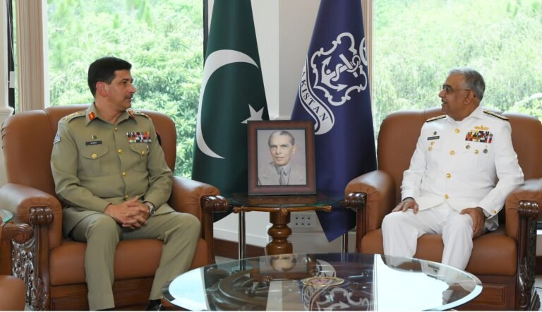 National Strategic Command Chief General Aamer Raza Meets Naval Chief Commander National Strategic Command General Syed Aamer Raza meets Chief of the Naval Staff Admiral Naveed Ashraf at Naval Headquarters in Islamabad.
