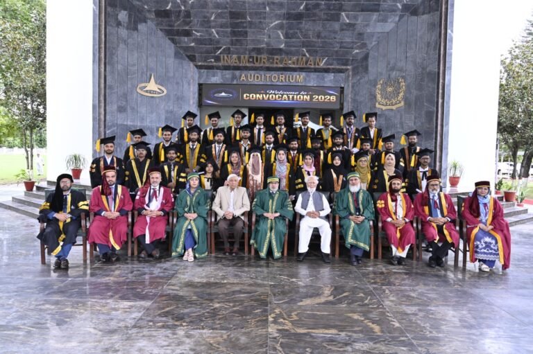 PIEAS graduates receive degrees during the university’s 12th convocation ceremony at the Inam-ur-Rehman Auditorium in Islamabad.