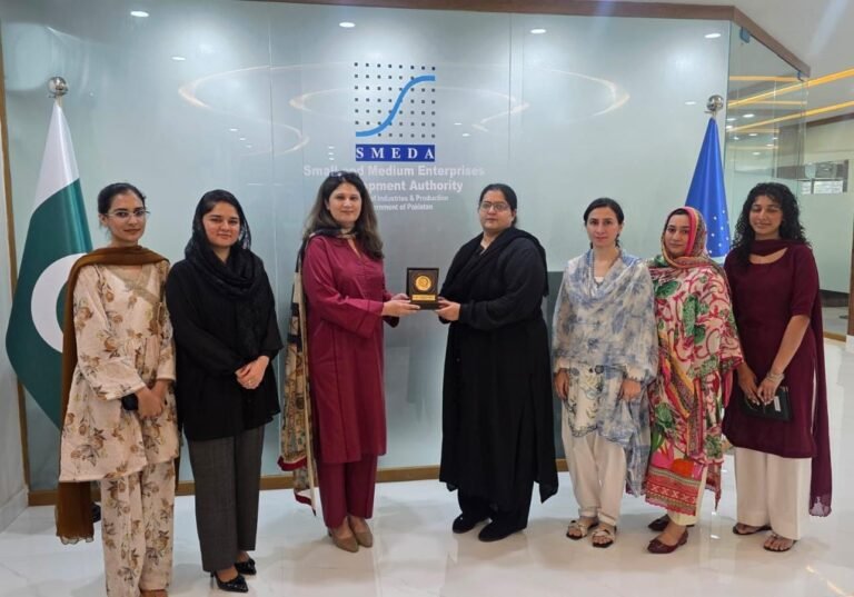 WCCIPD delegation meets SMEDA CEO Nadia Jahangir Seth to discuss women entrepreneurship in Pakistan.