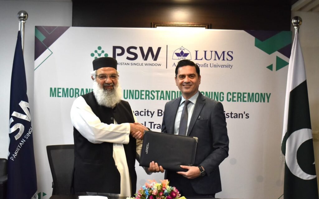 Pakistan Single Window and LUMS Partner to Boost Trade Facilitation Research and Capacity Building Officials from Pakistan Single Window and LUMS sign an MoU to strengthen trade facilitation, research and executive education.