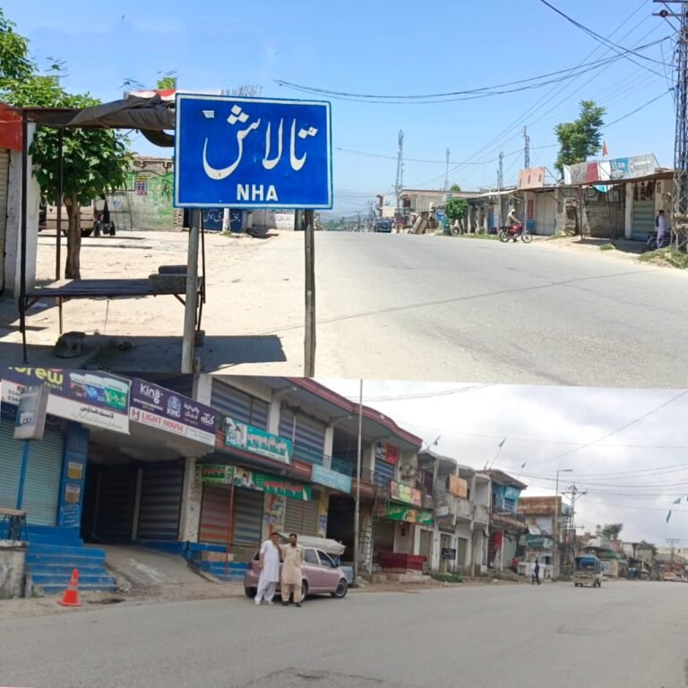Closed shops in Talaash Valley during a shutter-down strike against new tax measures in Malakand Division.