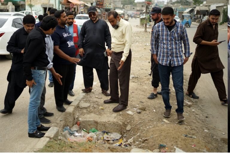 Jinnah Town Chairman Rizwan Abdul Sami inspects Chehlum arrangements at Shah-e-Najaf Imambargah in Karachi.