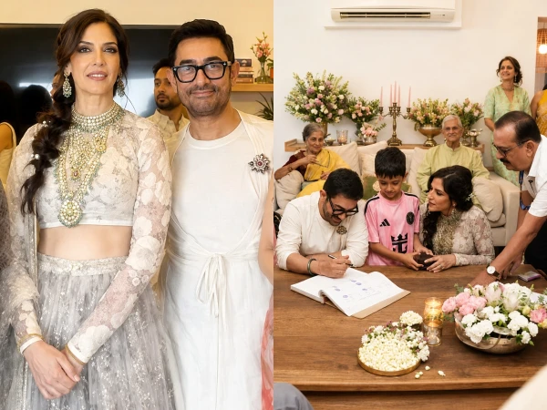 Aamir Khan wedding photos show the actor and Gauri Spratt signing their marriage register during a private ceremony in Mumbai.