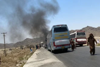 Police respond after armed attackers opened fire on passenger buses in Surab, Balochistan.
