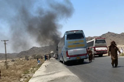 Police respond after armed attackers opened fire on passenger buses in Surab, Balochistan.
