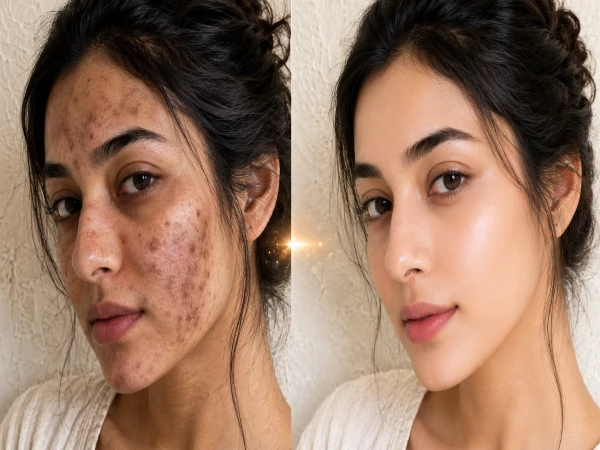 A woman applying sunscreen as part of a daily skincare routine to help reduce facial dark spots.