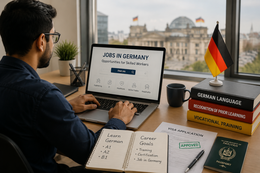 A skilled Pakistani worker preparing for Germany jobs through vocational certification and German language training.
