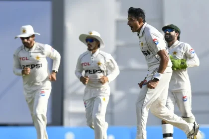 Pakistan fast bowler Mohammad Abbas celebrates after taking a wicket during the first Test against the West Indies.