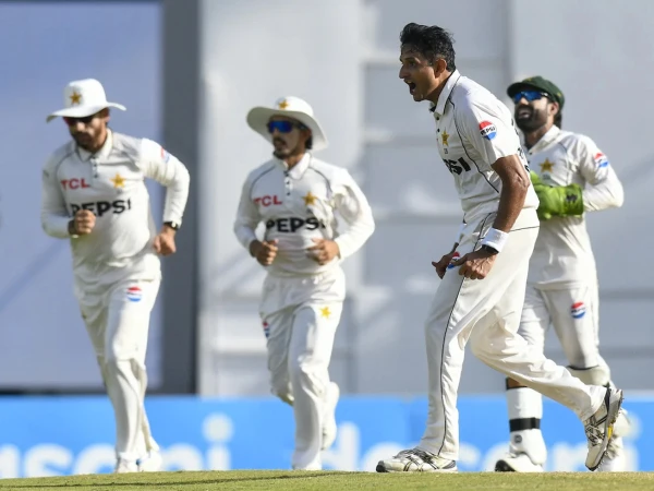Pakistan fast bowler Mohammad Abbas celebrates after taking a wicket during the first Test against the West Indies.