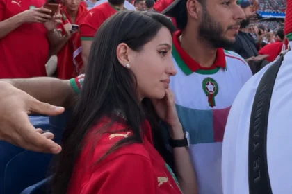 Nora Fatehi reacts emotionally after Morocco's FIFA World Cup 2026 quarter-final defeat to France.