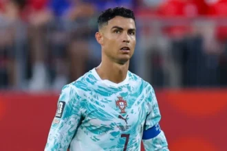 Cristiano Ronaldo playing for Portugal during the FIFA World Cup 2026, confirming it will be his final international tournament.