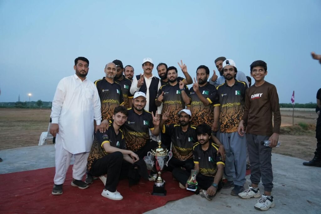Abdul Razzaq and Ghulam Hussain Shahid attend Kingdom Valley Chakri cricket tournament featuring young local players.