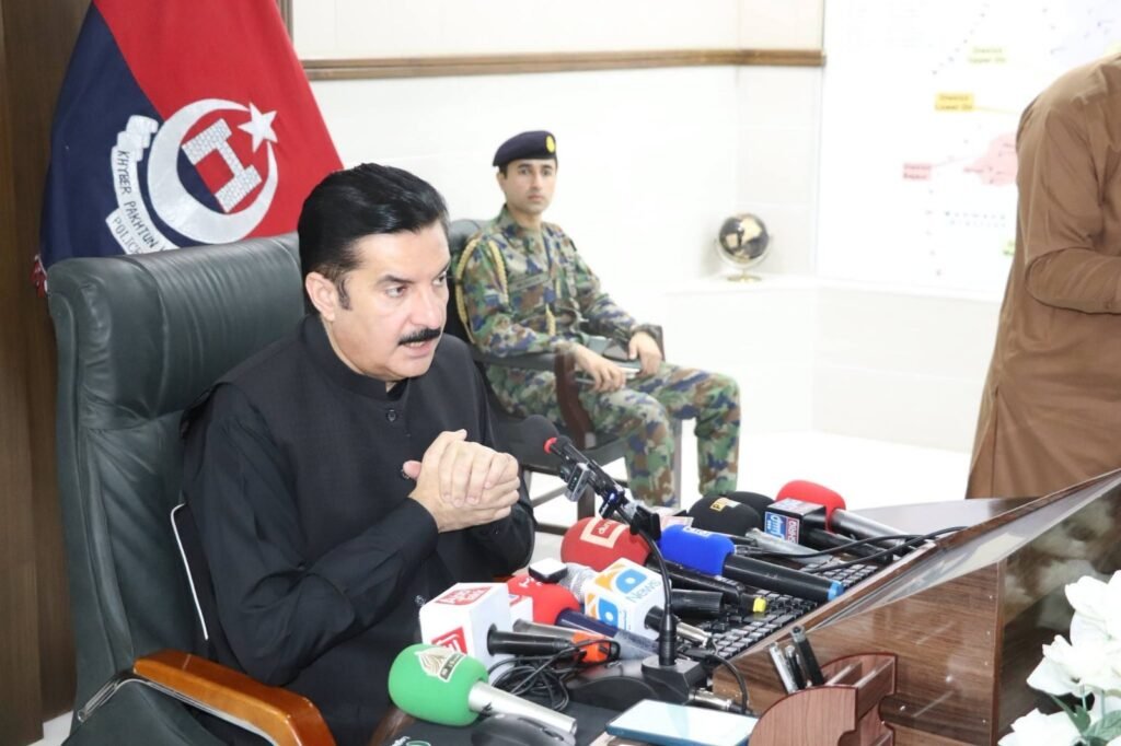 KP Governor Faisal Karim Kundi speaks to the media after visiting victims of the Kabal suicide bombing in Swat.