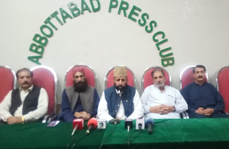 Hazara Province Movement leaders address a press conference opposing the proposed GDA-KDA merger in Abbottabad.