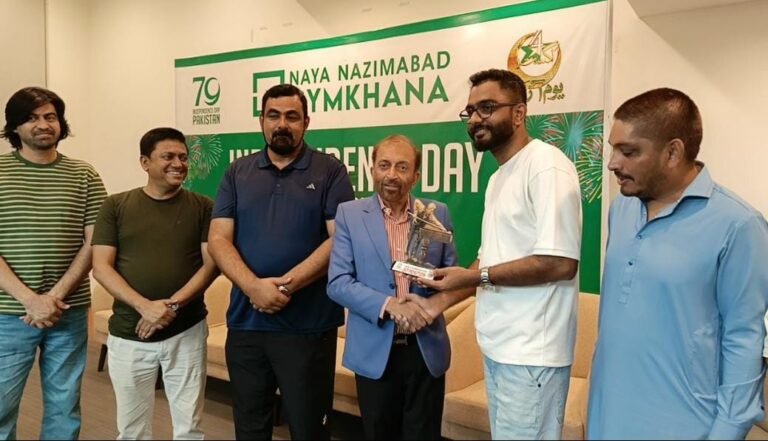 Imran Anees Siddiqui celebrates winning the Naya Nazimabad Independence Day Snooker Championship