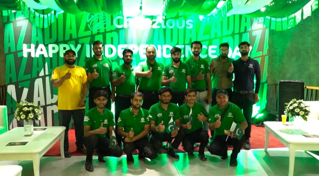 Cheezious Celebrates Independence Day Cheezious employees and community members take part in an Independence Day rally at the Gulberg branch in Lahore.
