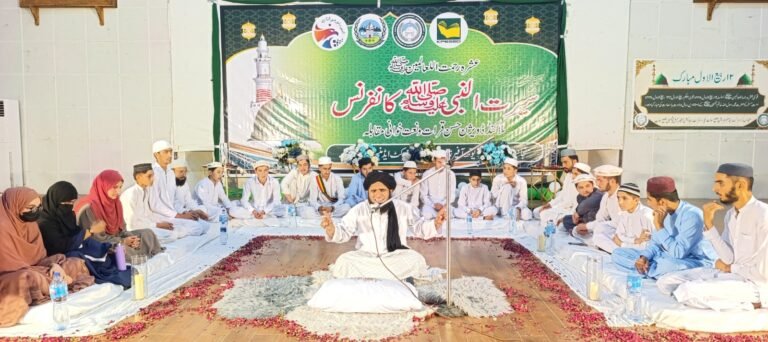 Students participate in divisional Naat and Qira’at competitions at Wadudia Hall in Saidu Sharif during Ashra-e-Rehmat-ul-Lil-Alameen ﷺ.