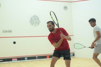 PSA Sindh Challenger Squash Championship semi-final lineup features Nasir Iqbal, Abdullah Nawaz, Tayyab Aslam and Omar El-Kattan.