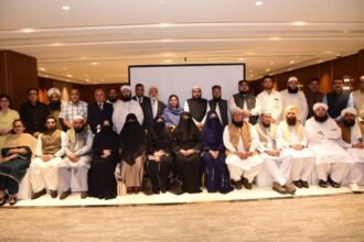JUI leaders and lawmakers participate in a consultation workshop on the party’s Constitution and Manifesto in Islamabad.