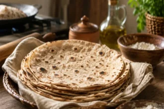 Stale whole-wheat roti with yoghurt vegetables and eggs as a balanced breakfast