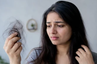A person experiencing hair loss while checking their scalp, highlighting common causes and hair care tips.