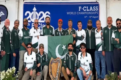 Pakistan F-Class shooting team at the 2026 World Championship in Bisley, where Junaid Ali won the FTR title