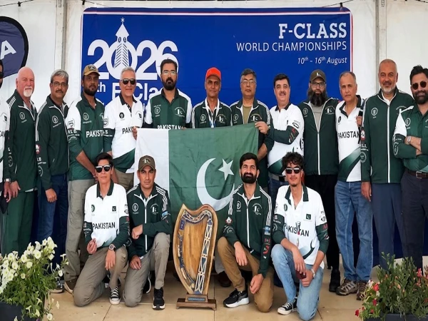 Pakistan F-Class shooting team at the 2026 World Championship in Bisley, where Junaid Ali won the FTR title