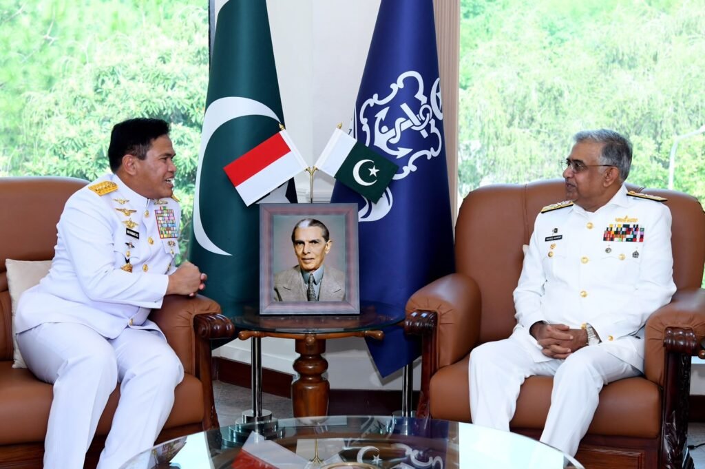 Pakistan Navy Chief Admiral Naveed Ashraf meets Indonesian Navy Chief Admiral Dr Muhammad Ali at Naval Headquarters in Islamabad.
