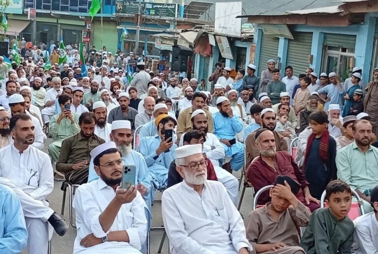 Jamaat-e-Islami stages a sit-in in Shangla against the petroleum levy, high electricity costs, fuel prices and taxes in Malakand Division.