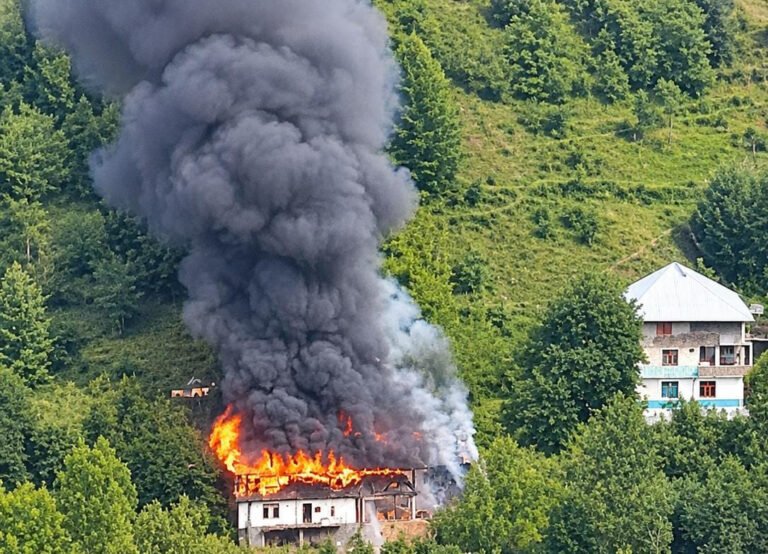 Two-Storey House Destroyed by Fire in Shangla’s Bela Amanvi Two-Storey House Destroyed by Fire in Shangla