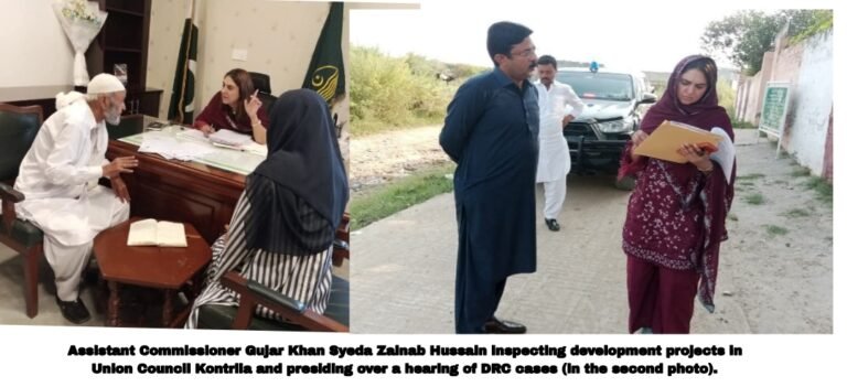 Assistant Commissioner Gujar Khan Syeda Zainab Hussain reviews development projects and sanitation arrangements in Kontrila