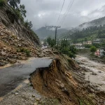 Torrential rain and landslides block a road and affect villages in Haripur, Khyber Pakhtunkhwa.