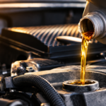 Mechanic checks an engine oil bottle's security seal and authentication code before changing a car's oil in Pakistan.