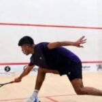 Pakistan squash player Noor Zaman celebrates his 3-1 victory over American Branson Ming at the Silicon Valley Open.