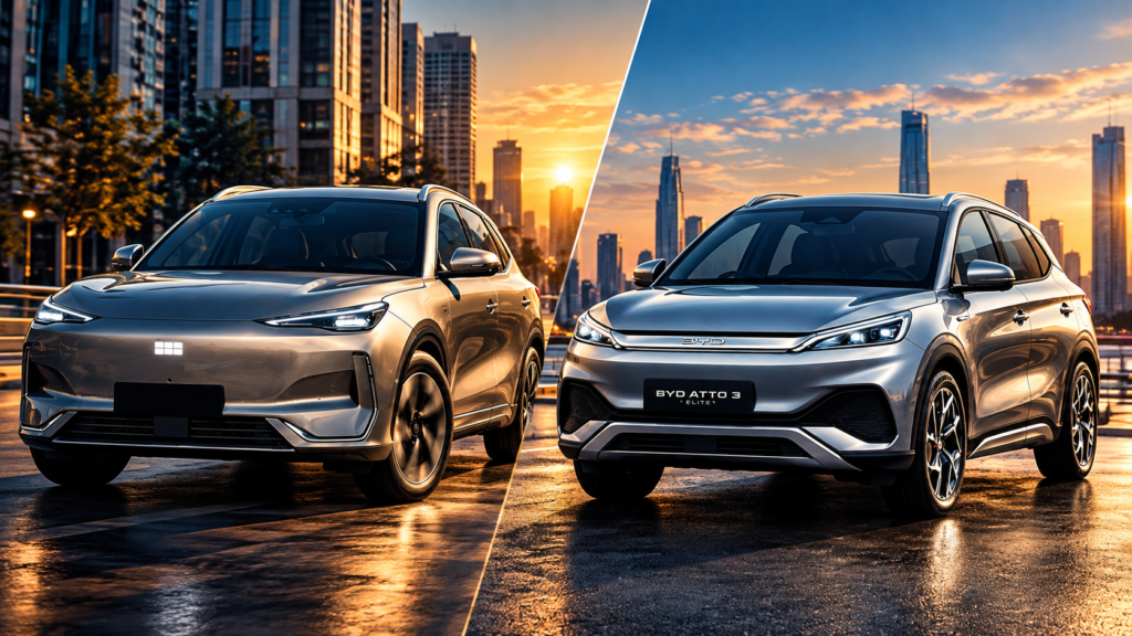 Geely EX5 vs BYD Atto 3: Which electric SUV offers better value? Geely EX5 and BYD Atto 3 electric SUVs compared for battery capacity, driving range, performance, interior features and safety in Pakistan.