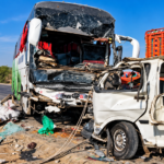 Deadly passenger coach and minivan collision near Uthal Zero Point on the Quetta-Karachi highway in Lasbela, Balochistan.