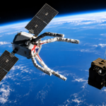 Robotic spacecraft equipped with giant claws designed to capture defunct satellites and remove space debris from Earth’s orbit.