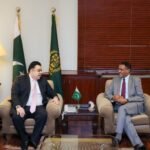 Ethiopian Ambassador Dr Oumer H. Oba meets Minister of State Fahd Haroon in Islamabad to discuss Ethiopia-Pakistan digital media cooperation.