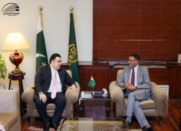 Ethiopian Ambassador Dr Oumer H. Oba meets Minister of State Fahd Haroon in Islamabad to discuss Ethiopia-Pakistan digital media cooperation.
