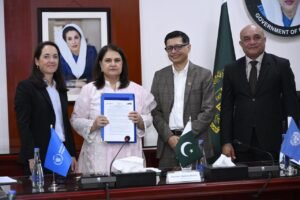 BISP Chairperson Senator Rubina Khalid joins representatives of UN Women and WFP for a collaboration agreement on women's economic empowerment and social protection in Islamabad on October 19, 2026.