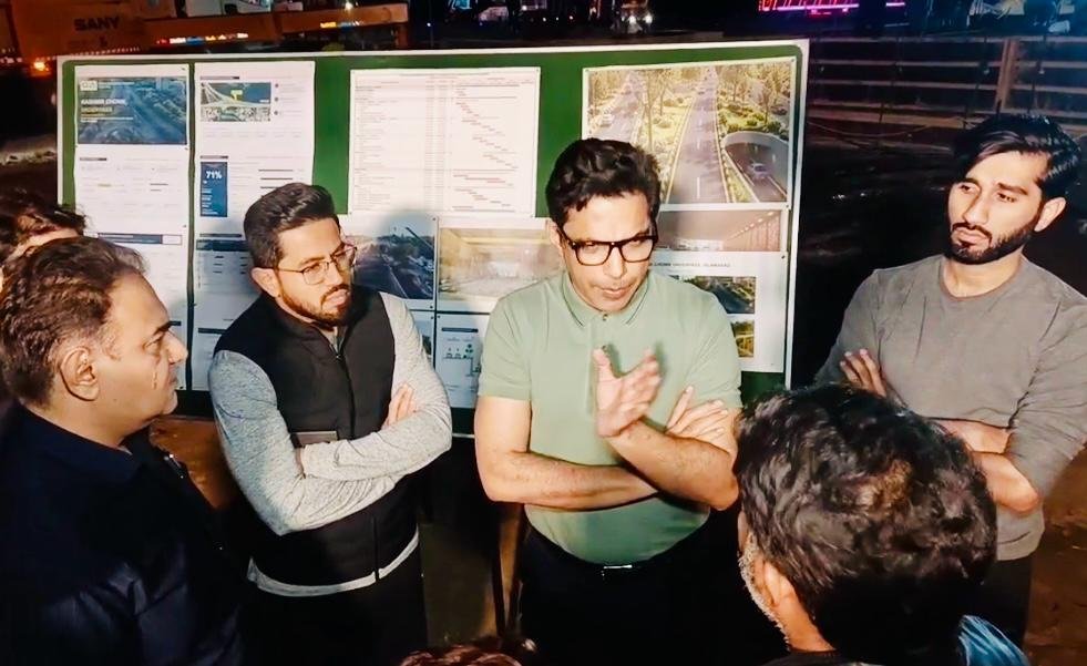 CDA Chairman Sohail Ashraf inspecting construction progress at Kashmir Chowk Underpass in Islamabad on October 28, 2026.
