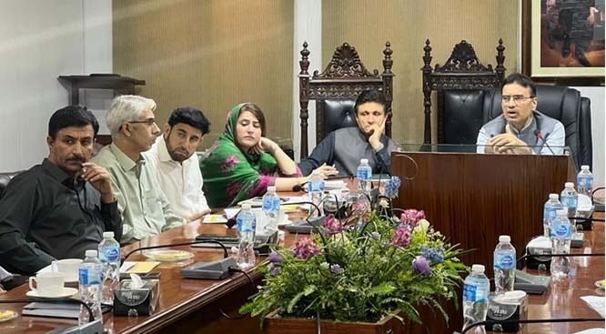 Commissioner Mardan Division Syed Muhammad Ali Shah chairs a meeting on encroachment removal, road improvement and development projects in Mardan.