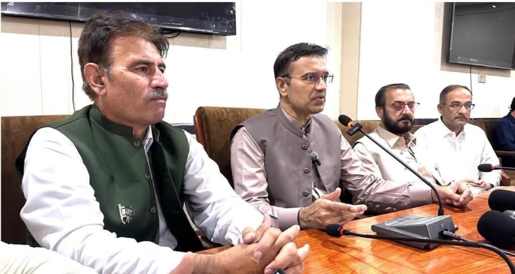 Mardan Division Commissioner Syed Muhammad Ali Shah addresses journalists at Mardan Press Club on development schemes, healthcare, traffic and encroachments.