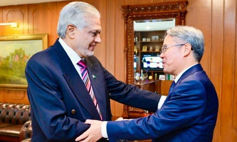 Deputy Prime Minister Ishaq Dar meets Chinese Foreign Ministry Spokesperson Mao Ning at the Ministry of Foreign Affairs in Islamabad on October 26, 2026.