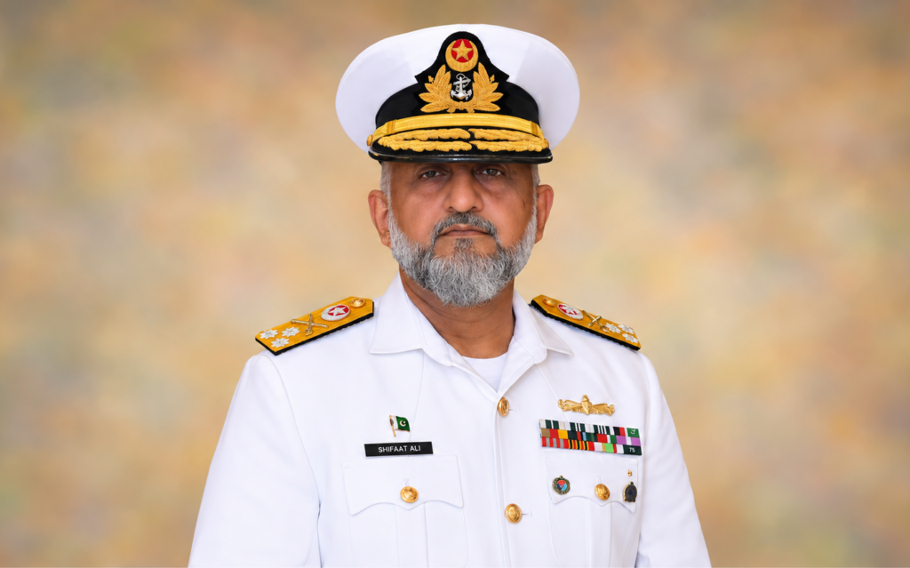 Vice Admiral Shifaat Ali Khan of the Pakistan Navy, promoted from the rank of Rear Admiral after a career in command and staff appointments.